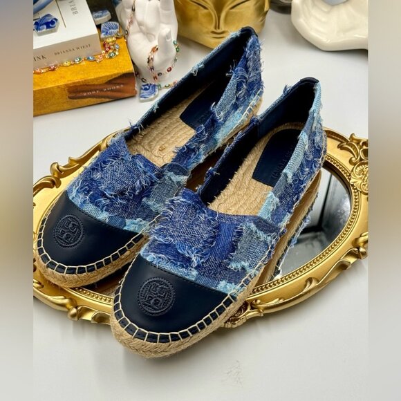 🆕 TORY BURCH 🧿 NWOB Colourblock Frayed Denim Espadrilles, Sz US 10 - Picture 6 of 16